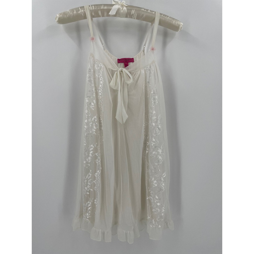 Betsey Johnson Intimates Ivory Sheer Lace Babydoll Chemise Nightgown Size S